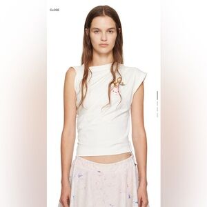 Vivienne Westwood White Asymmetric Shoulder Tank Top with Embroidered Orb